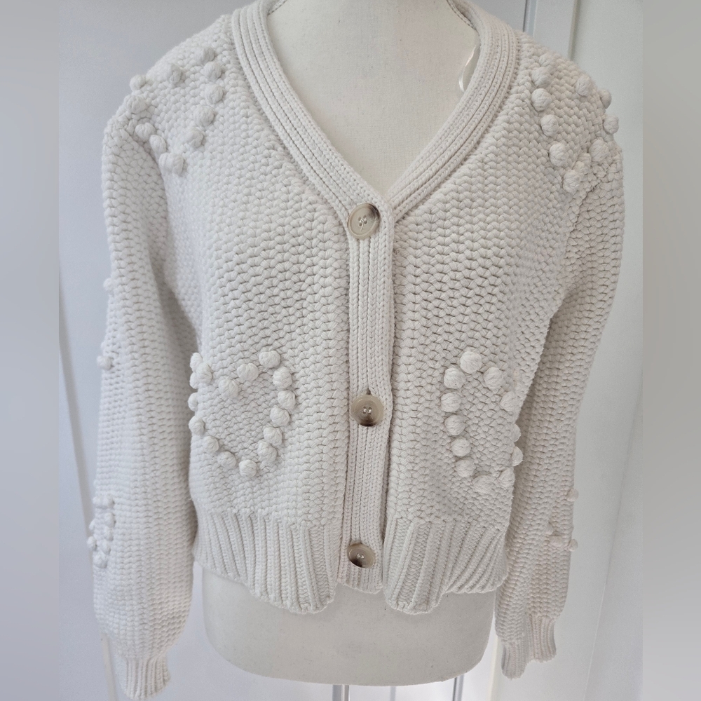 RD Style Cream Textured Cardigan With Heart Detail EUC